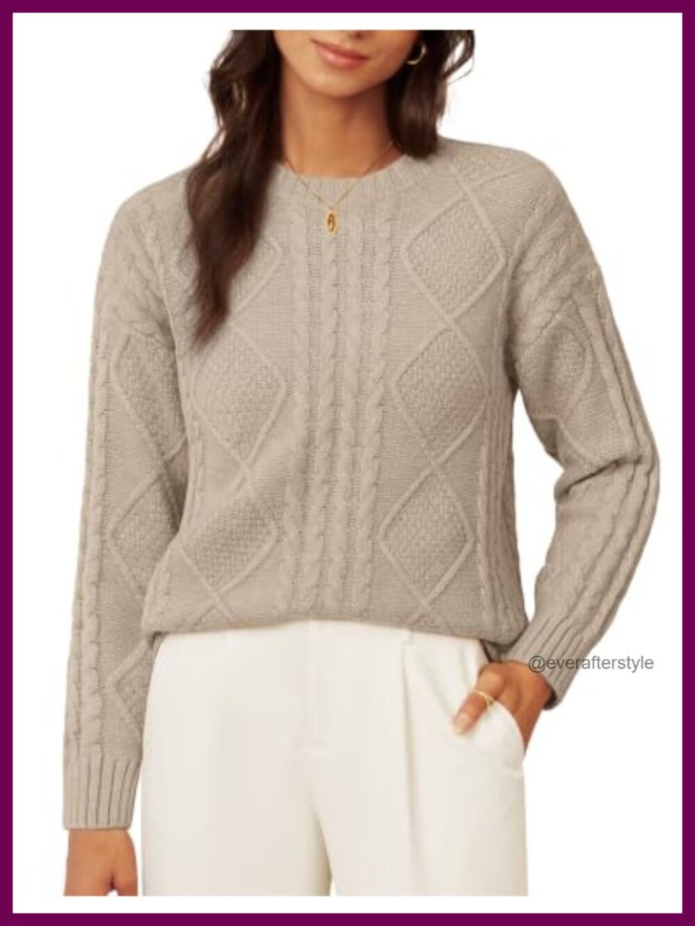 Women's Cable Knit Crewneck Sweater Pullover Long Sleeve Cozy Winter Knit